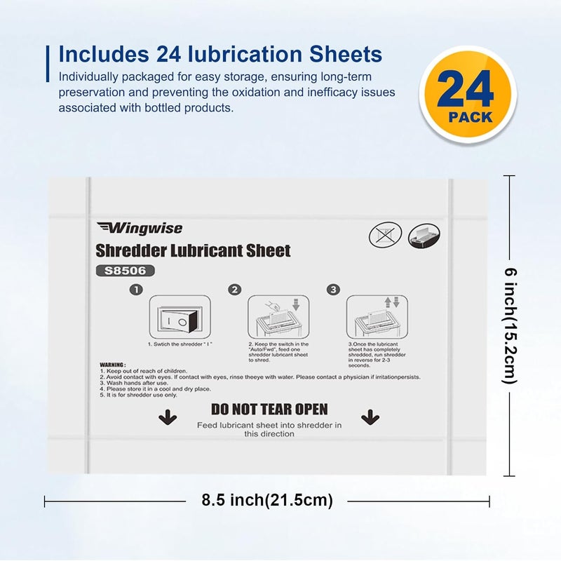 Wingwise 24-Pack Shredder Lubricant Sheets, 8.5 x 6 Inches, Sharpens Blades & Prevents Jams, Mess-Free Maintenance for Home and Office Use - Image 4